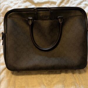 Coach Black with Oxblood Trim Leather Briefcase